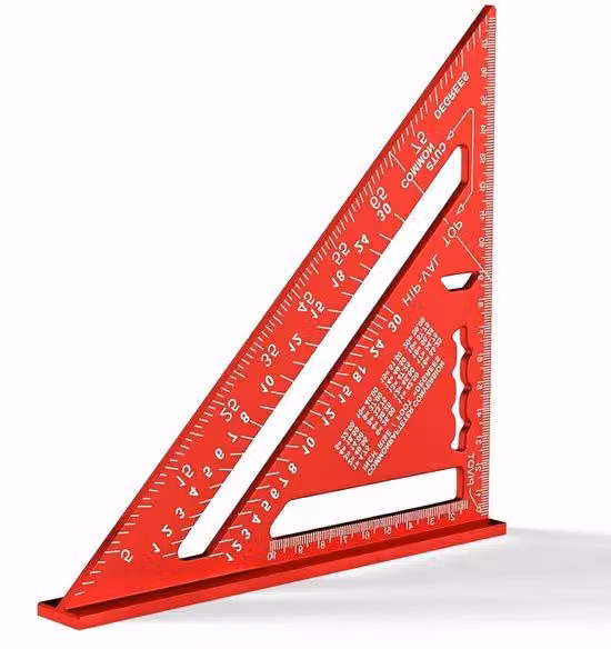 Strumento di misurazione triangolare in metallo, 30 cm, rosso