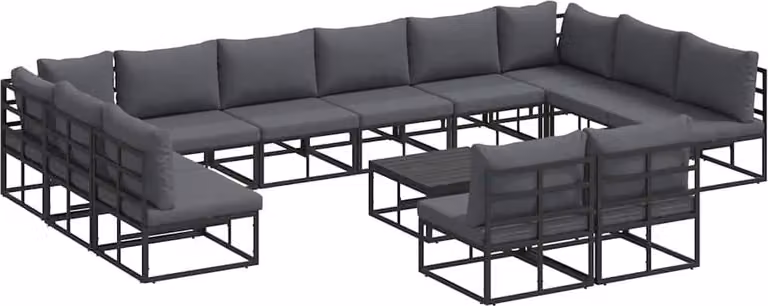 Set Divano da Giardino con cuscino 13 pcs Nero Alluminio