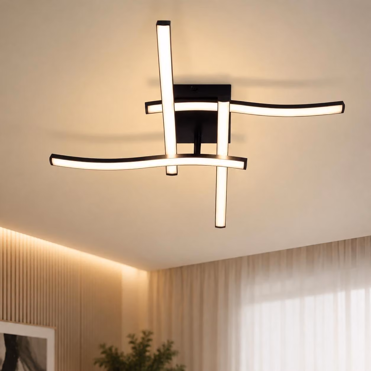 ZMH LED lampada soffitto soggiorno: 24W lampada soggiorno nero moderno camera da letto lampada soffitto 3000K onde design cucina lampada bianco caldo illuminazione soffitto per cucina corridoio ufficio