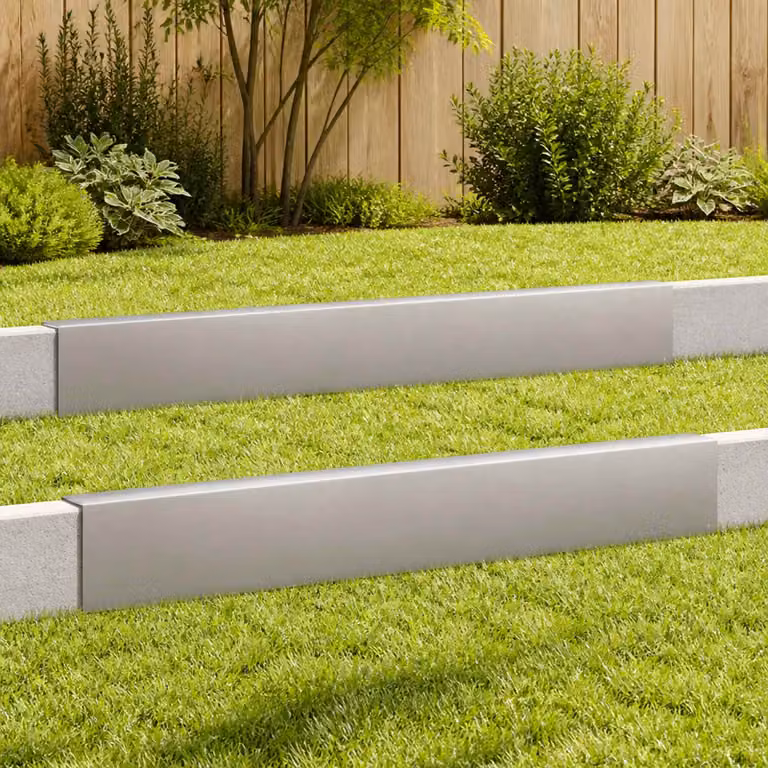 Set di 2 profili di copertura per giardino vidaXL in acciaio inossidabile grigio, L/P/H: 100 x 6 x 15 cm