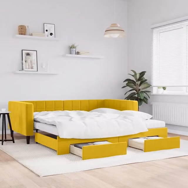Divano Letto Estraibile vidaXL in Velluto Giallo con Cassetto per Soggiorno e Camera da Letto L/P/H: 223 x 110 x 68 cm