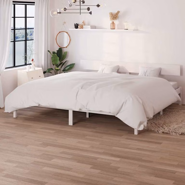 vidaXL Giroletto Super King in Legno Massello di Pino Bianco L: 180 cm, P: 200 cm