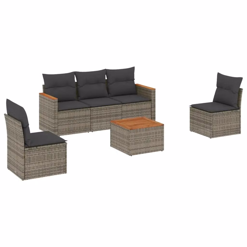 vidaXL Set Divano da Giardino 6 pz in Polyrattan Grigio con Cuscini e Tavolino da Caffè – 2