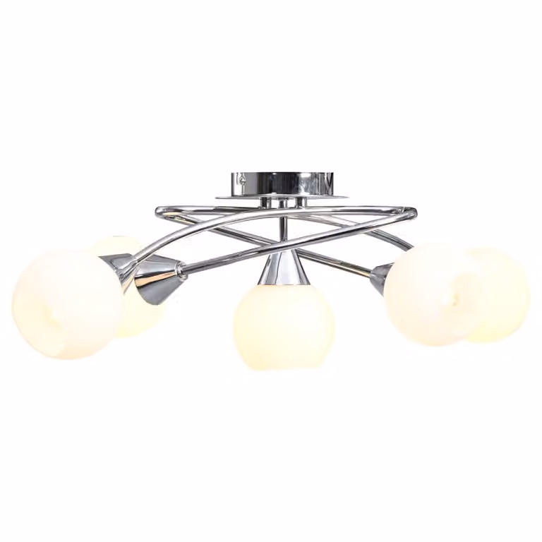 Lampadario con Paralumi in Vetroceramica 5 Lampadine E14 a Coppa