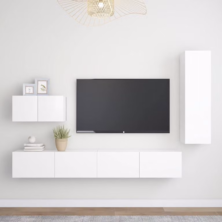 Set di mobili porta TV moderno vidaXL in legno multistrato bianco da 4 pezzi per soggiorno