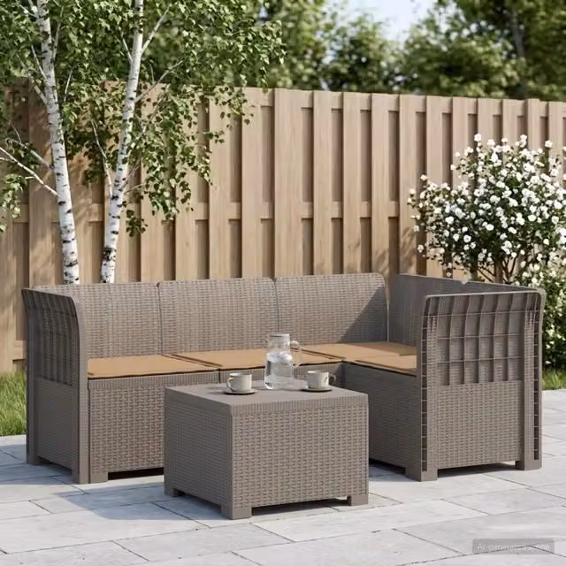 Divano da giardino 4 posti con cuscini aspetto rattan PP 3444012