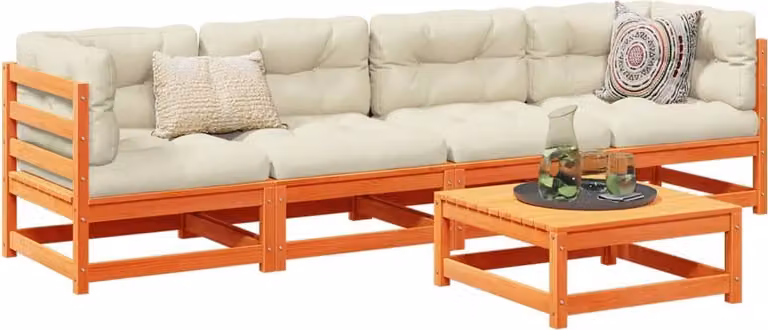 Maison Exclusive - Set Divani Giardino 5pz con Cuscini Marrone Cera Massello Pino