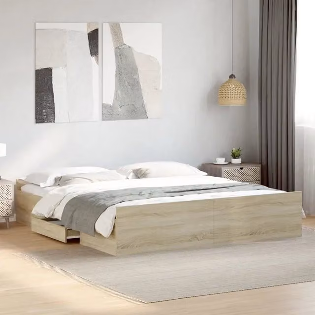 Letto con cassetti vidaXL in legno Rovere Sonoma, L/P/H: 180 x 200 x 40 cm – 1
