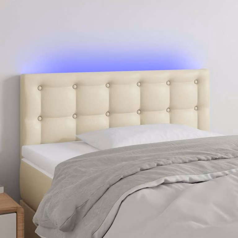 Testiera per letto vidaXL in similpelle beige con illuminazione LED e porta di ricarica USB, L 90 x P 5 x H 78/88 cm