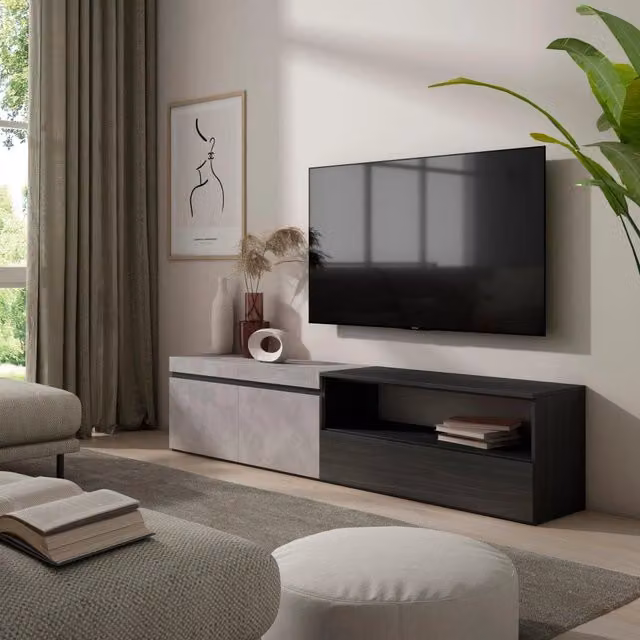 Mobile TV, 200x35x45cm, soggiorno, Per TV fino a 80", Mobile Soggiorno, grigio cemento RF2244