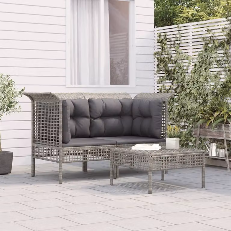 Set Divani da Giardino vidaXL a L con Polyrattan e Cuscini, Grigio
