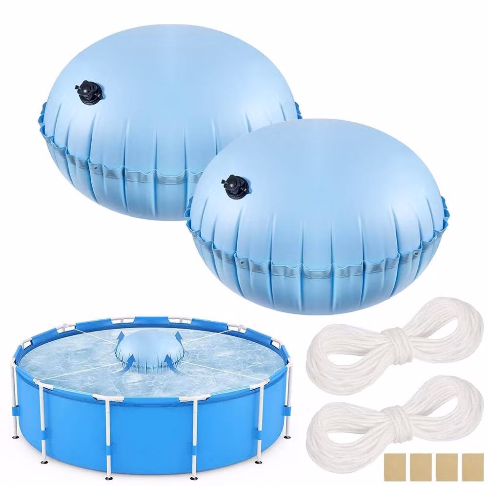 Cuscino per piscina, rotondo, 120 x 120 cm, con corda di compensazione da 15 metri e kit di riparazione