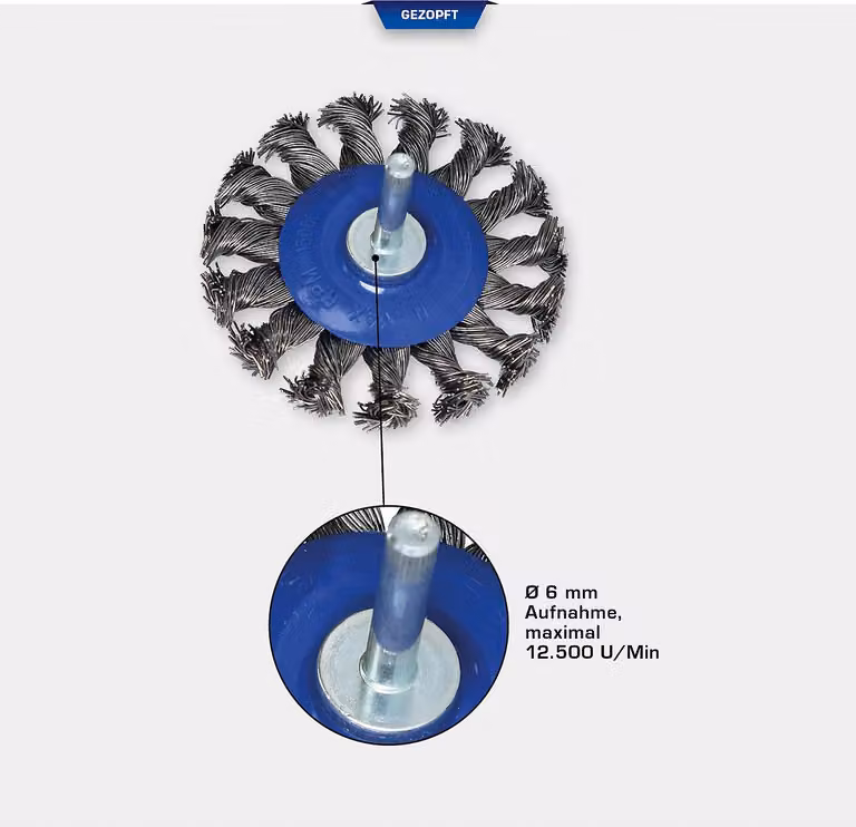 Spazzola a disco, annodata, Ø 75 mm con supporto da 6 mm