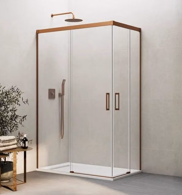 Box doccia angolare BASIC apertura al vertice 85x80 cm (80-85/75-80) rame vetro trasparente