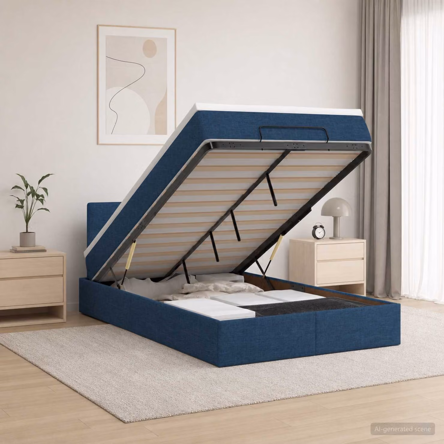 Letto Ottomano vidaXL con Materasso Ibrido e Illuminazione LED Blu, L/P/H: 200 x 120 x 88 cm