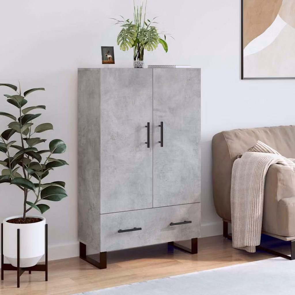 Credenza moderna vidaXL in legno multistrato e metallo, Grigio Cemento, L: 69,5 cm, P: 31 cm, H: 115 cm