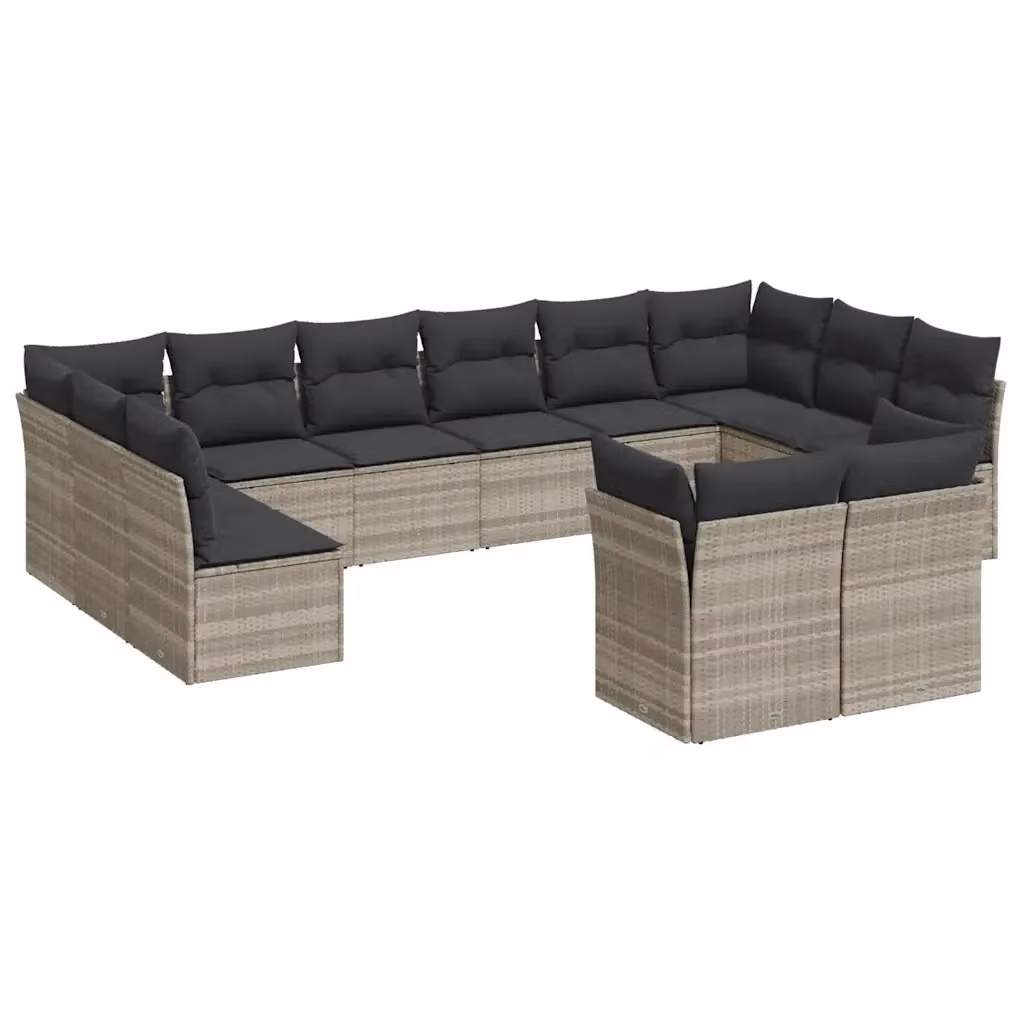 Set Divano da Giardino VIDAXL in Polyrattan Grigio Chiaro con Cuscini, Composizione a U per 12 Persone – 2