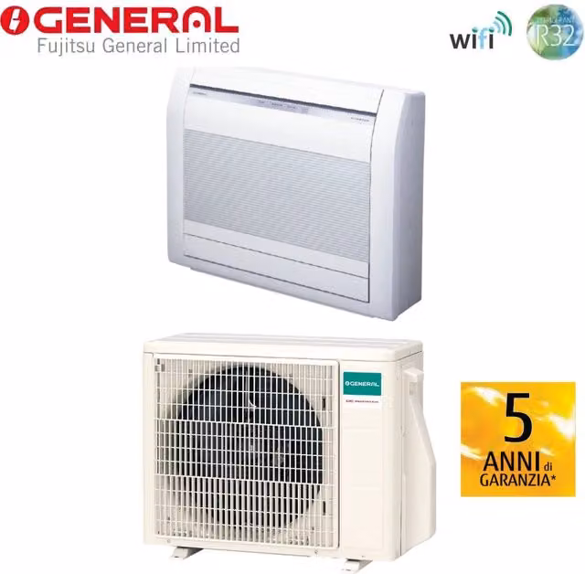 Climatizzatore Condizionatore General Fujitsu Console da Pavimento Inverter 14000 Btu AGHG14KVCA R-32 Bianco con Wi-Fi Opzionale e App Control Classe Energetica A++