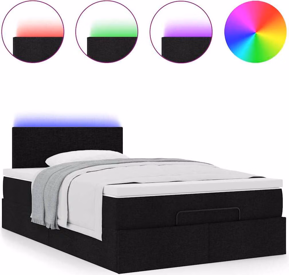 Pouf Letto con Materasso Nero 120x200 cm in Tessuto