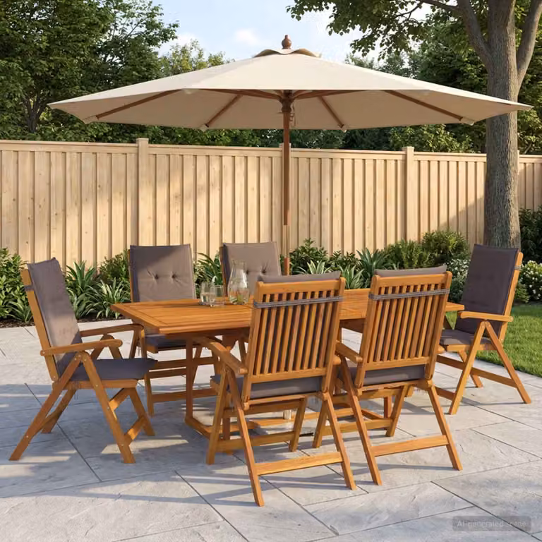 Set da pranzo da giardino vidaXL in legno di acacia oliato, 7 pezzi, colore naturale e antracite