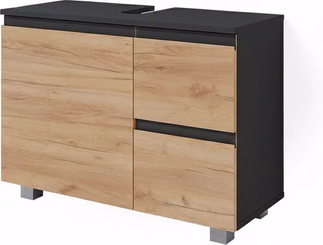 Mobile sottolavabo per bagno Vicco J-Shape moderno, Antracite e Rovere, L: 80 cm, P: 60.8 cm