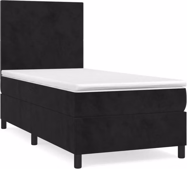 Letto singolo | Letto per adulti | Giroletto a Molle con Materasso Nero 90x200 cm in Velluto