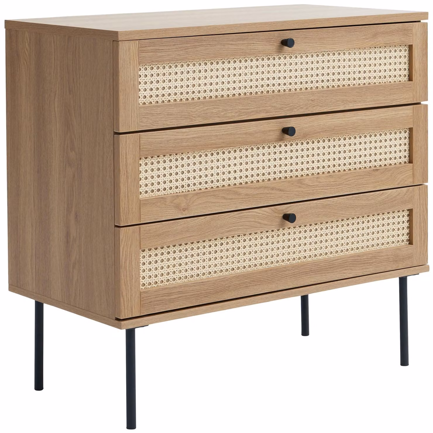 Selsey Mogest - Comodino con 3 cassetti, color beige, stile boho, 80 cm