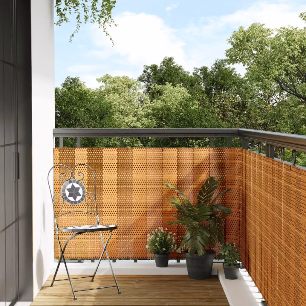 vidaXL Paravento da Balcone in Polyrattan Marrone Chiaro L: 300 cm, H: 80 cm