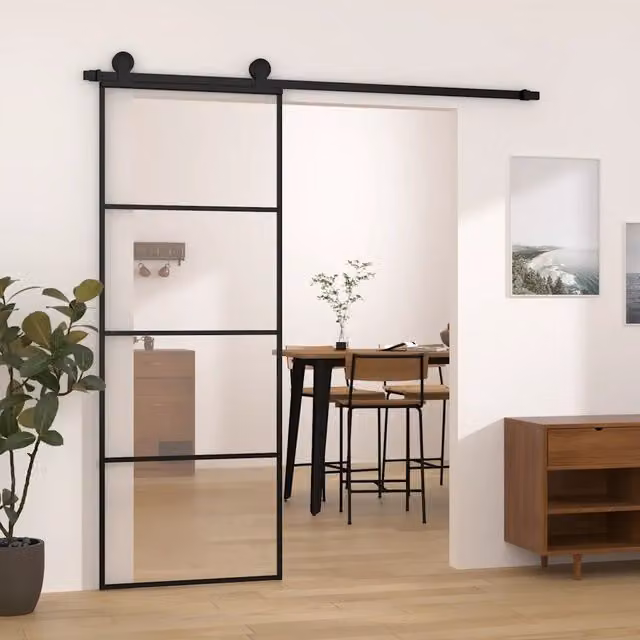 Porta Scorrevole vidaXL in Vetro e Alluminio Nero L: 76 cm, H: 205 cm