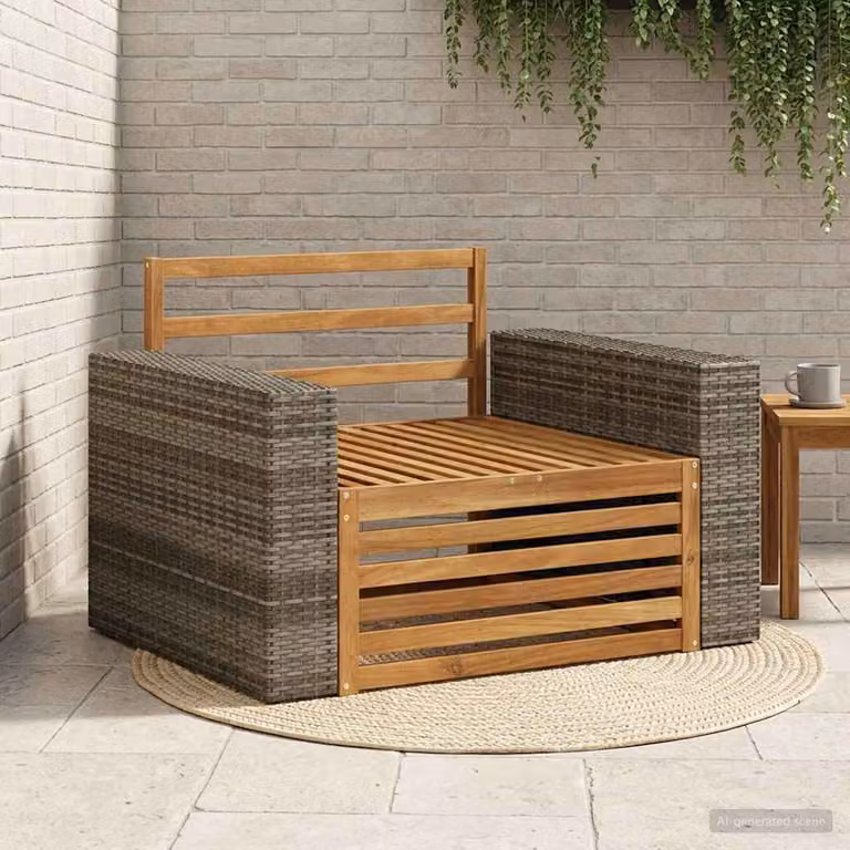 Divano centrale da esterno vidaXL in legno di acacia con cuscini beige e marrone