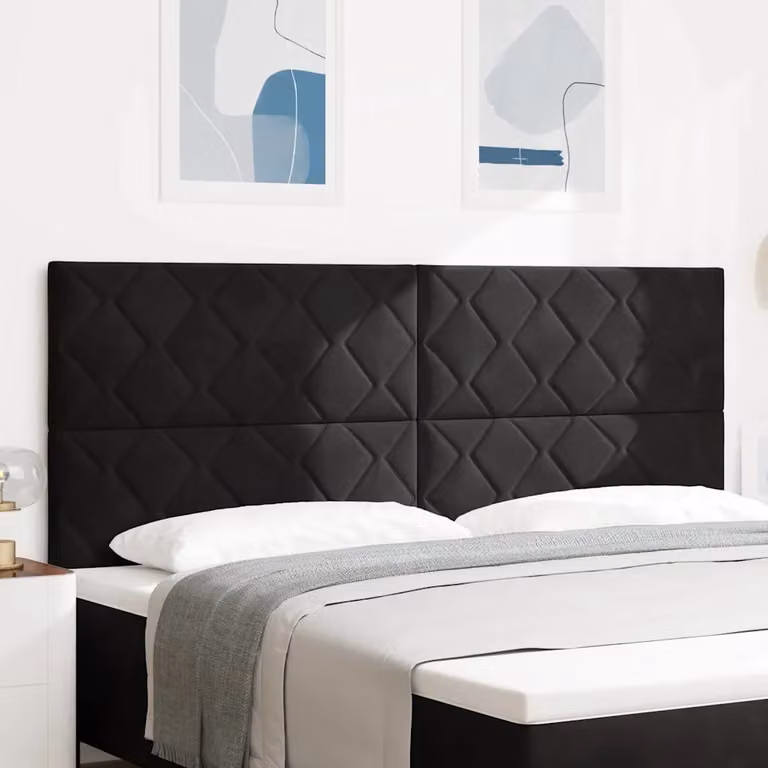Testiera per letto moderna vidaXL in velluto nero con struttura in legno di pino, larghezza 200 cm