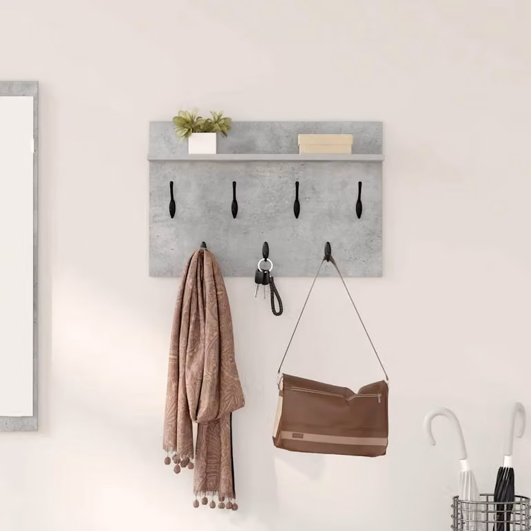 vidaXL Appendiabiti a muro in MDF Grigio, L 60 x P 40 x H 12 cm