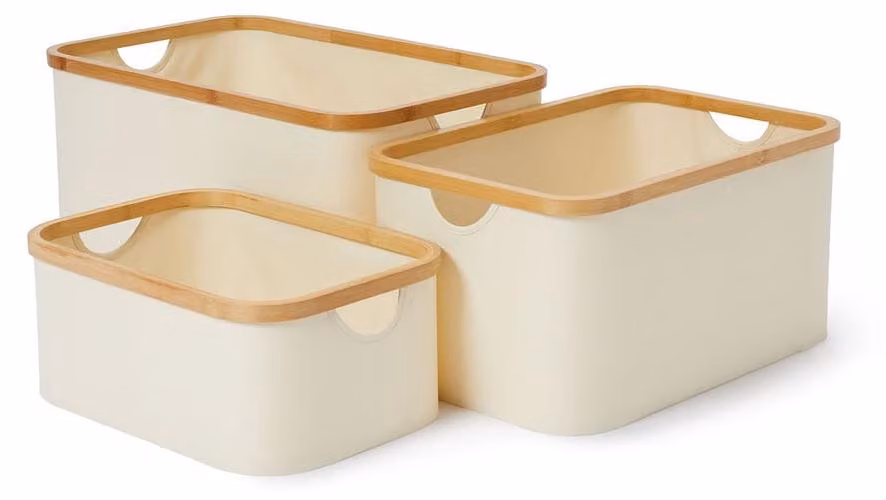 Lumaland, set di 3 scatole rettangolari per l'organizzazione, in bambù, colore beige
