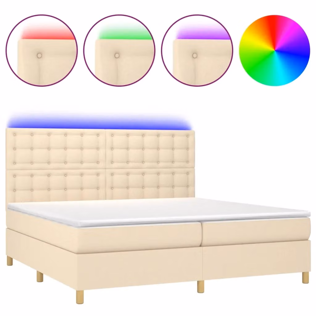 Letto Ibrido con Materasso e Illuminazione LED vidaXL in Tessuto Bianco e Beige L: 200 cm, P: 200 cm, H: 128 cm – 2