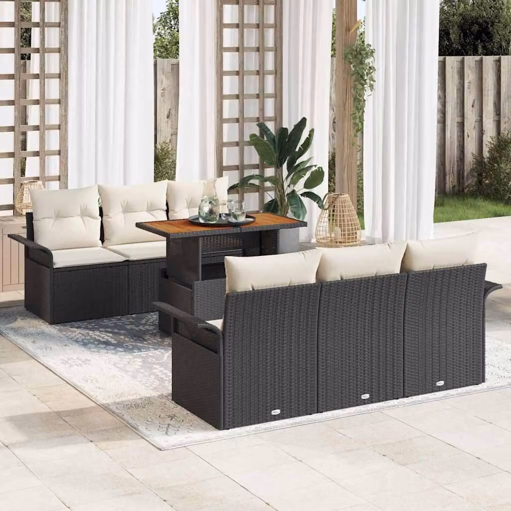 Maison Exclusive - Set da giardino composto da 7 pezzi, divano, in rattan sintetico nero