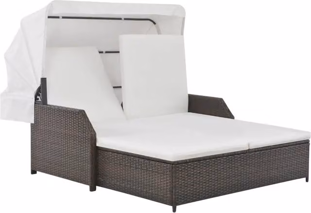 Lettino Prendisole 2 Posti con Tettuccio in Polyrattan Marrone 44824
