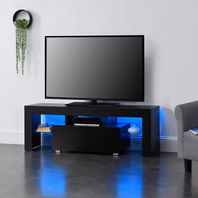Mobile Porta TV Grimsey en.casa con Illuminazione LED RGB, Nero, L/P/H: 130 x 35 x 45 cm