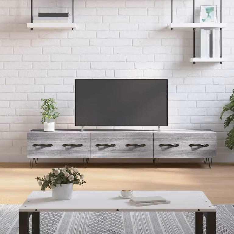 vidaXL Mobile Porta TV Moderno Grigio con Ruote in Legno e Metallo L: 150 cm, P: 36 cm, H: 30 cm