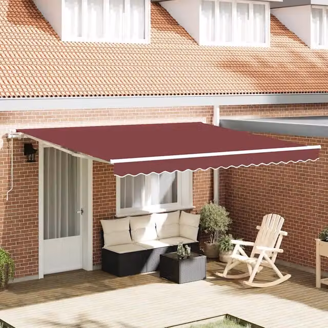 Tenda da sole retrattile automatica vidaxl con motore, colore rosso e bianco, L: 400 cm, P: 300 cm
