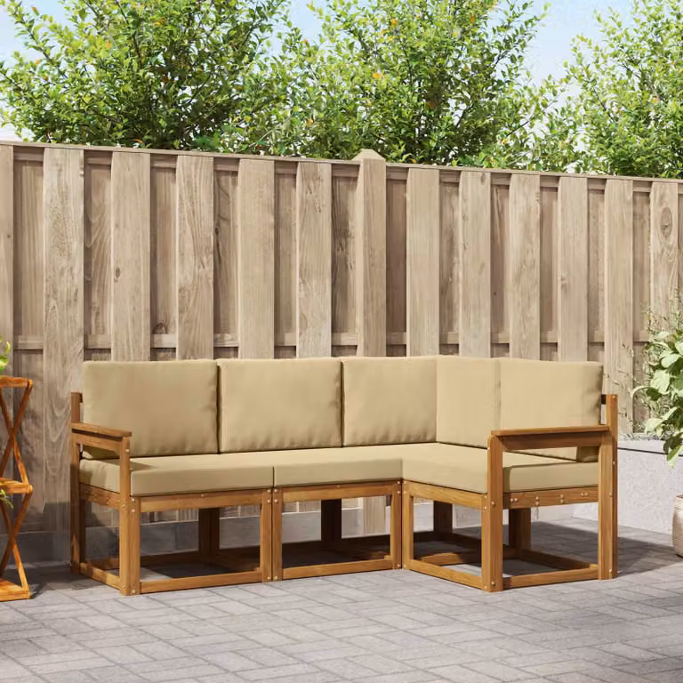 Set di divani da esterno vidaXL in legno di acacia con cuscini beige e naturale, composizione a L per giardino e terrazza