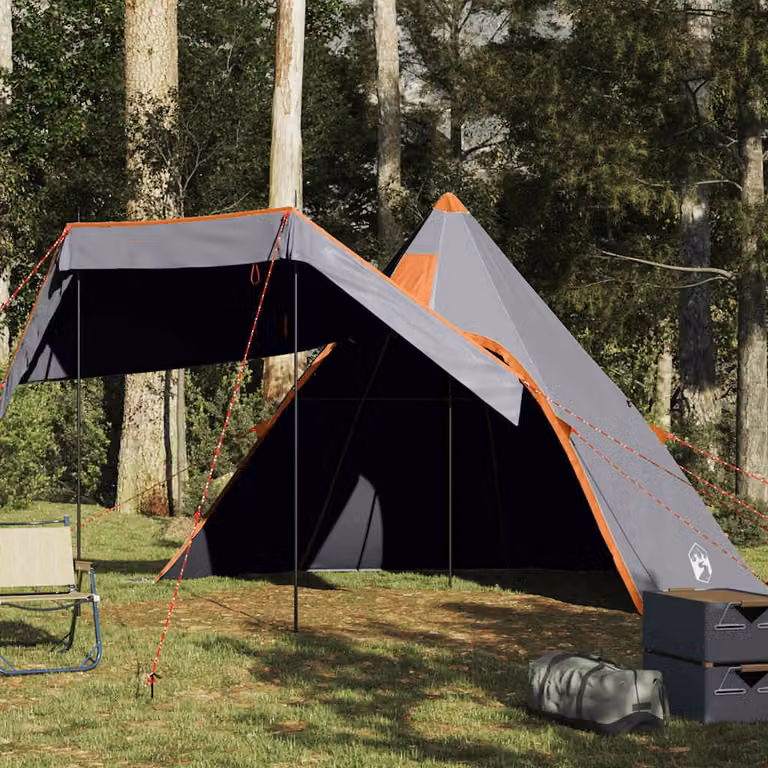 Tenda da campeggio tipo tipi vidaXL per 5 persone, impermeabile, grigia in poliestere