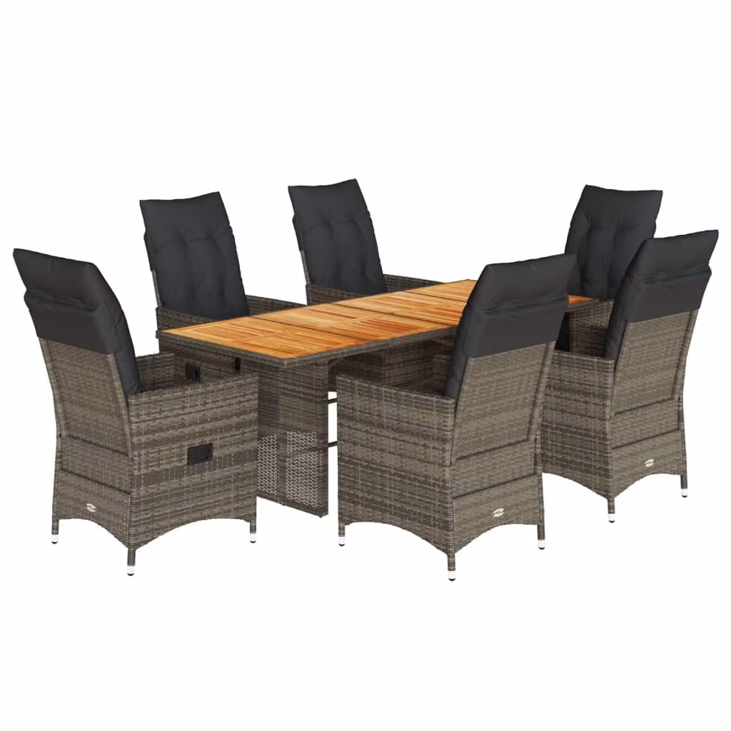 Set da Pranzo da Giardino 7 pz con Cuscini in Polyrattan Grigio