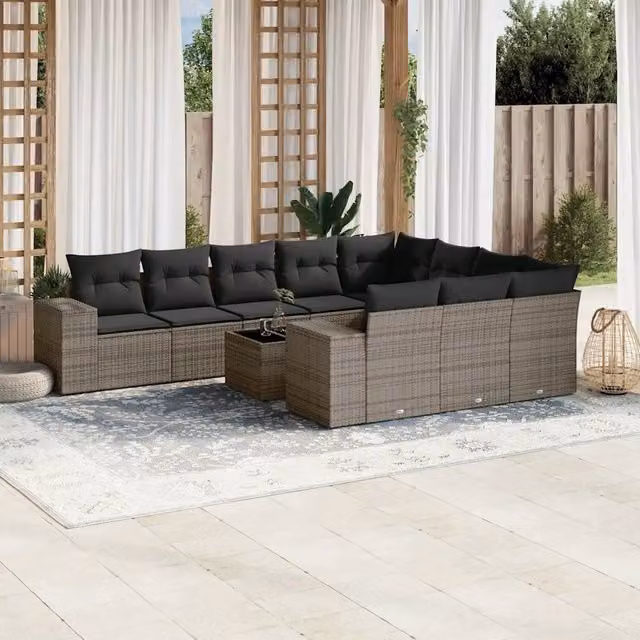 Set Divani da Giardino 11 pz con Cuscini in Polyrattan Grigio 3223099