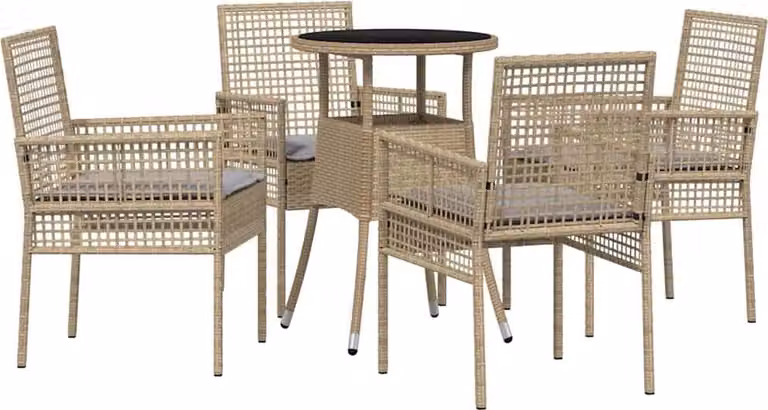 Set da Pranzo per Giardino 5 pcs Beige polyrattan