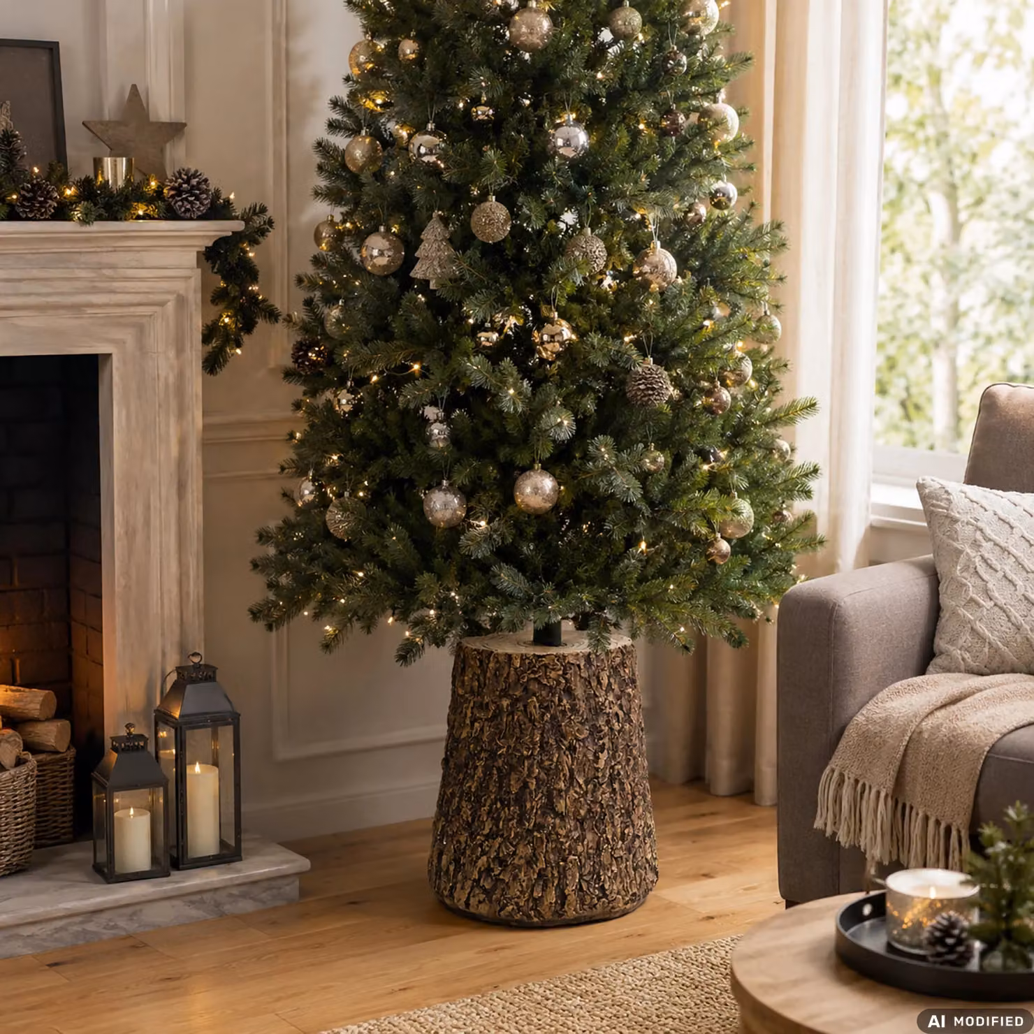 Base per Albero di Natale a Tronco Vestiamo Casa, Colore Marrone e Verde, H 37 cm x Diametro 31,5 cm – 2