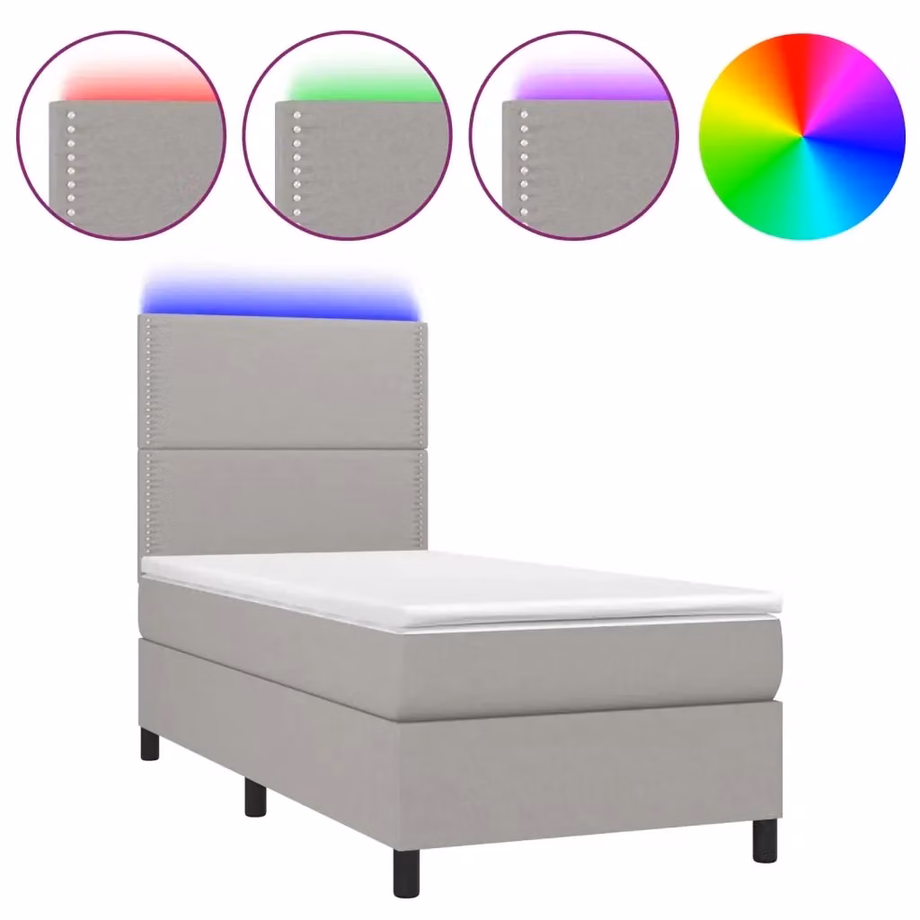 Letto Ibrido con Materasso e Illuminazione LED vidaXL in Tessuto Grigio e Bianco L/P: 90 x 200 cm – 2