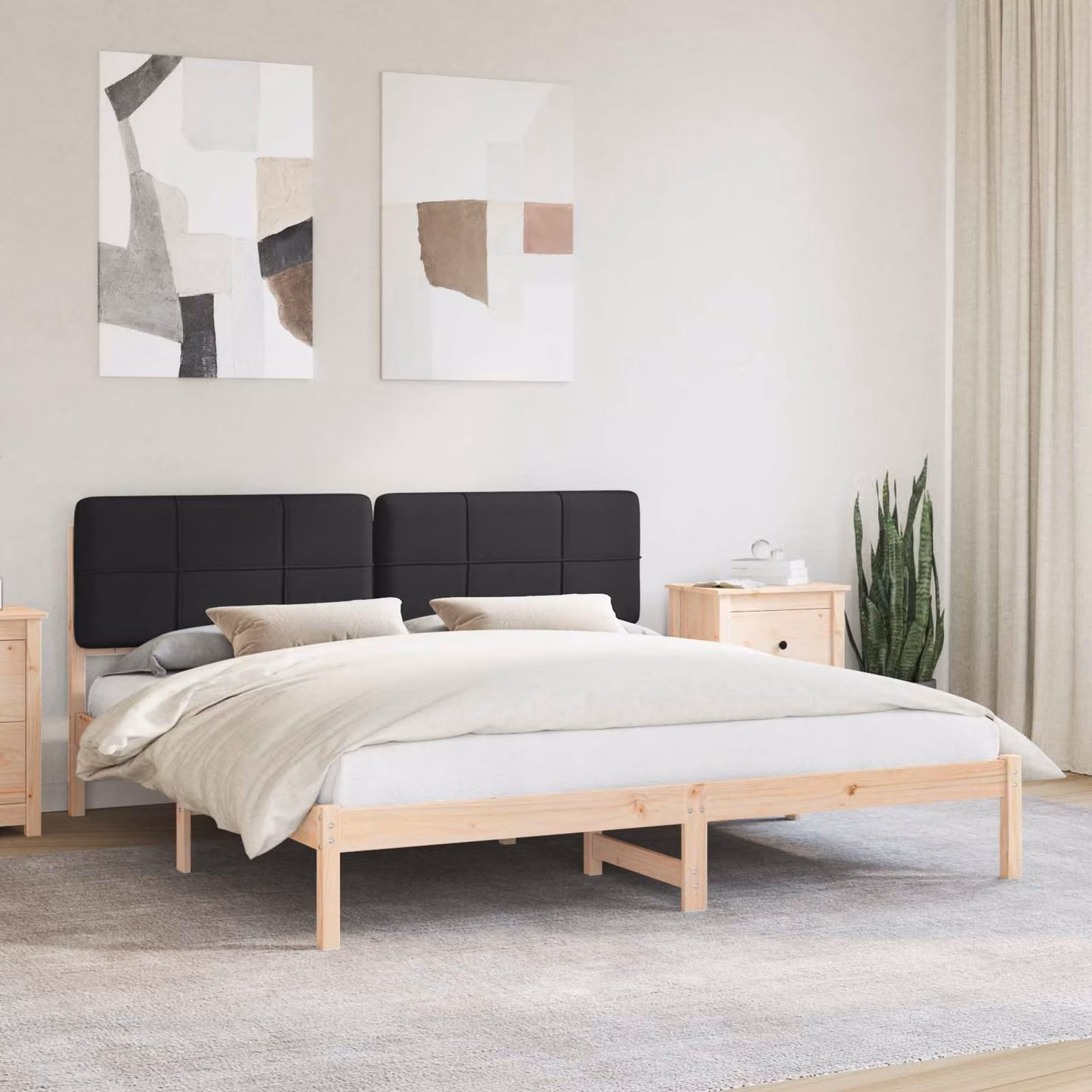 vidaXL Letto con Testiera Rivestita in Pino Massello Nero 200 x 200 cm – 1