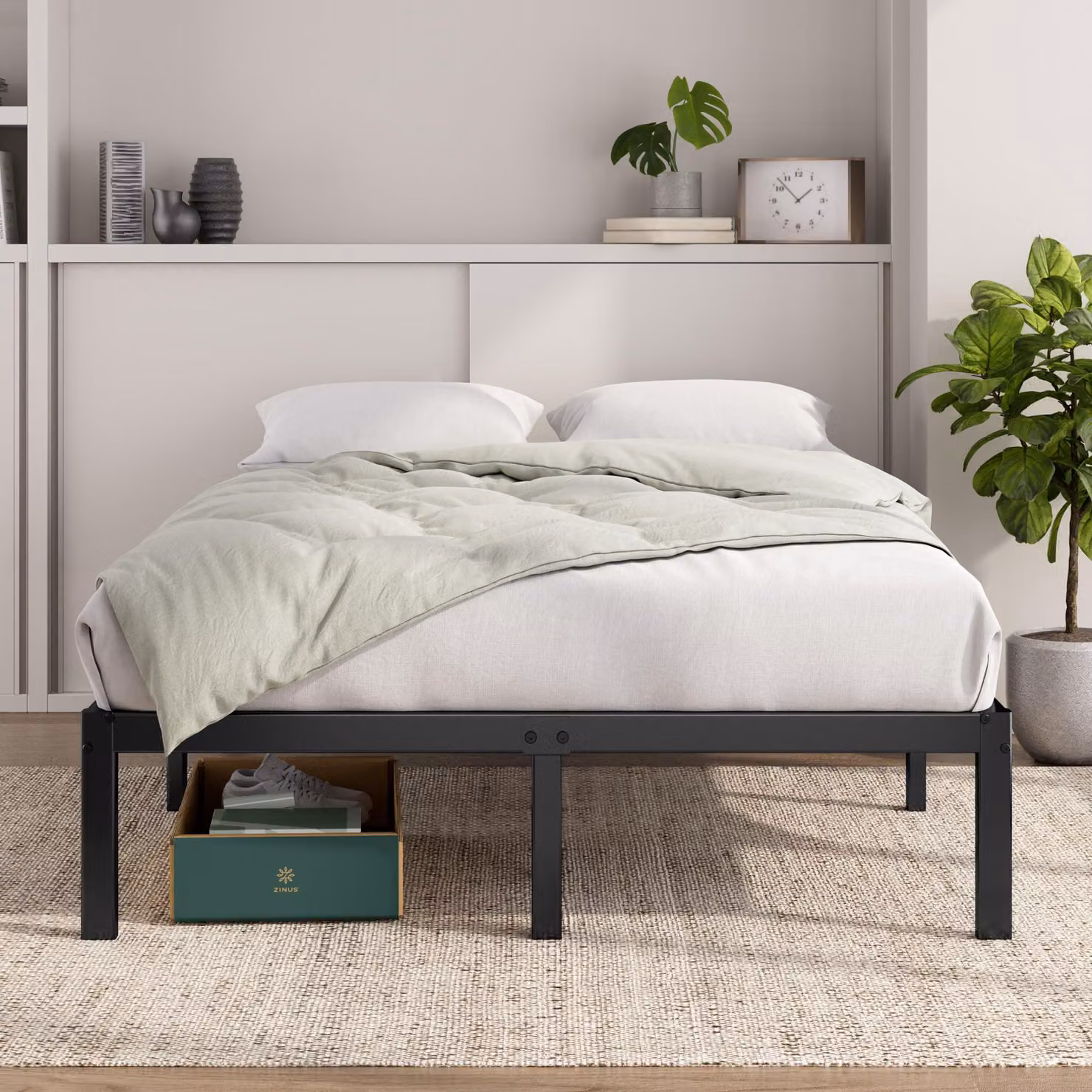 Struttura letto a piattaforma in metallo, altezza 36 cm, dimensioni 140x200 cm, colore nero