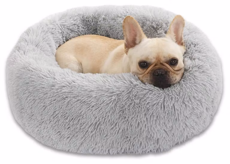 Cuccia per cani a forma di ciambella, in peluche, lavabile, di colore grigio chiaro, diametro 58 cm