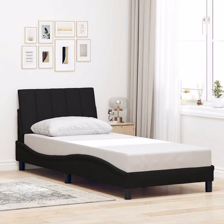 vidaXL Giroletto Hanko Nero in Tessuto con Doghe in Legno 90x190 cm